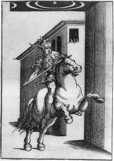 [Roman warrior with spear on horseback]