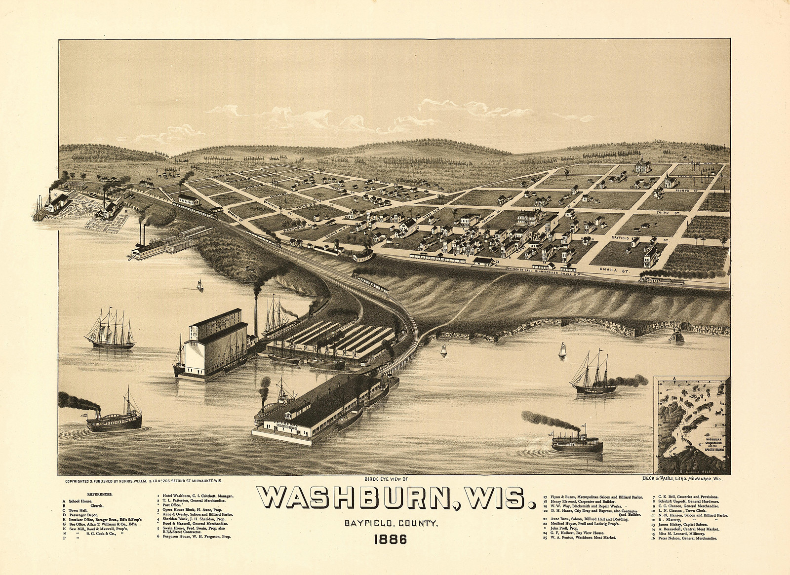Washburn, Wisconsin, 1886, 1886 — antique map