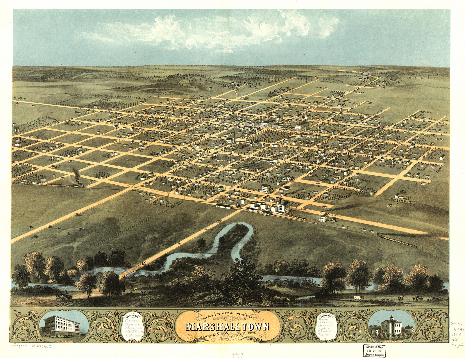 Marshalltown, Iowa, 1868, 1868 — antique map