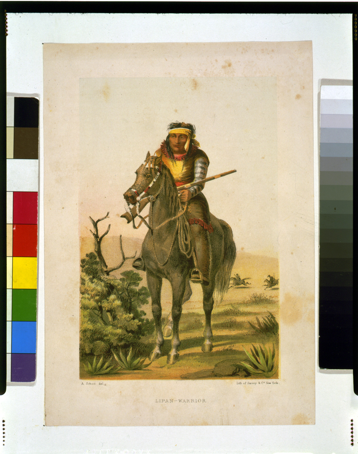Lipan - warrior / A. Schott del. ; lith. of Sarony & Co., New York., [between 1854 and 1857] — antique lithograph