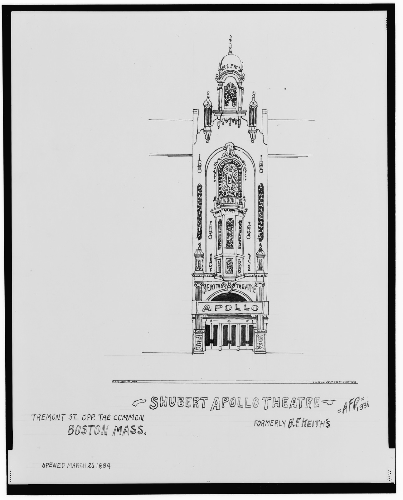 [Shubert Apollo Theatre (formerly B.F. Keith's Theatre), Tremont St. opposite the Common, and B.F. Keith's Vaudeville, Washington St., Boston, Massachusetts] / AFD 1931., And Engineering (ADE) Drawings — vintage poster