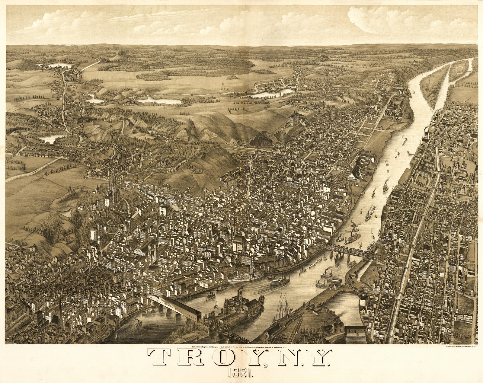 Bird's-eye view of Troy, N.Y., 1881, 1881 — antique map