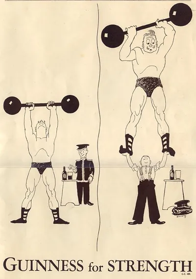 Guinness for Strength advertisement with weightlifters and waiter