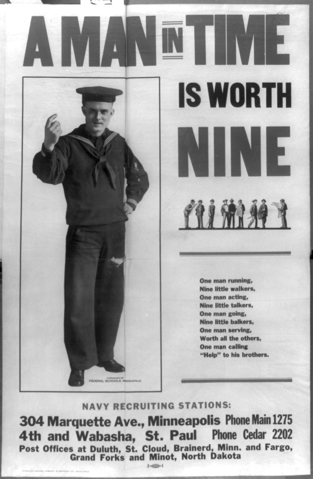 A man in time is worth nine, Minneapolis : Syndicate Printing Company, [1917] — vintage poster
