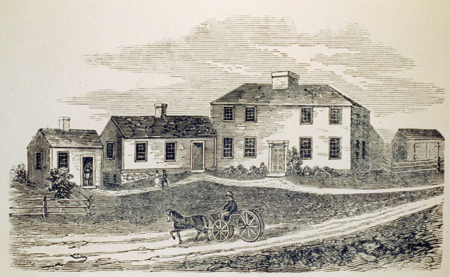 [Horse-drawn cart with house in background], [ca. 184-] — antique engraving