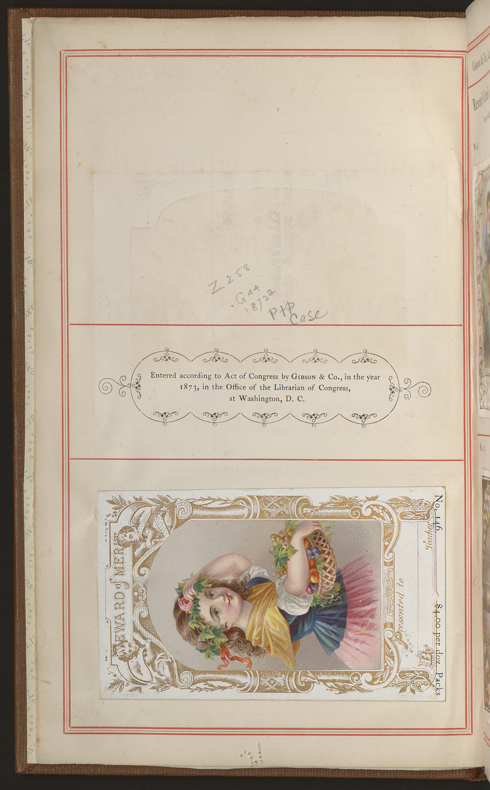 Victorian Reward of Merit trade card with girl and basket — historic image