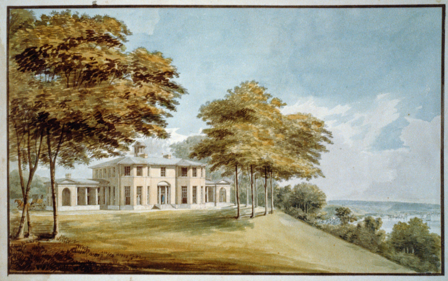 [House, Richmond, Virginia. Perspective rendering of house and landscape], [1807-1808]. — historic drawing