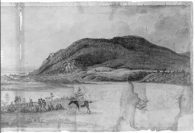 [Panoramic view of West Point, New York showing American encampments on the Hudson River]