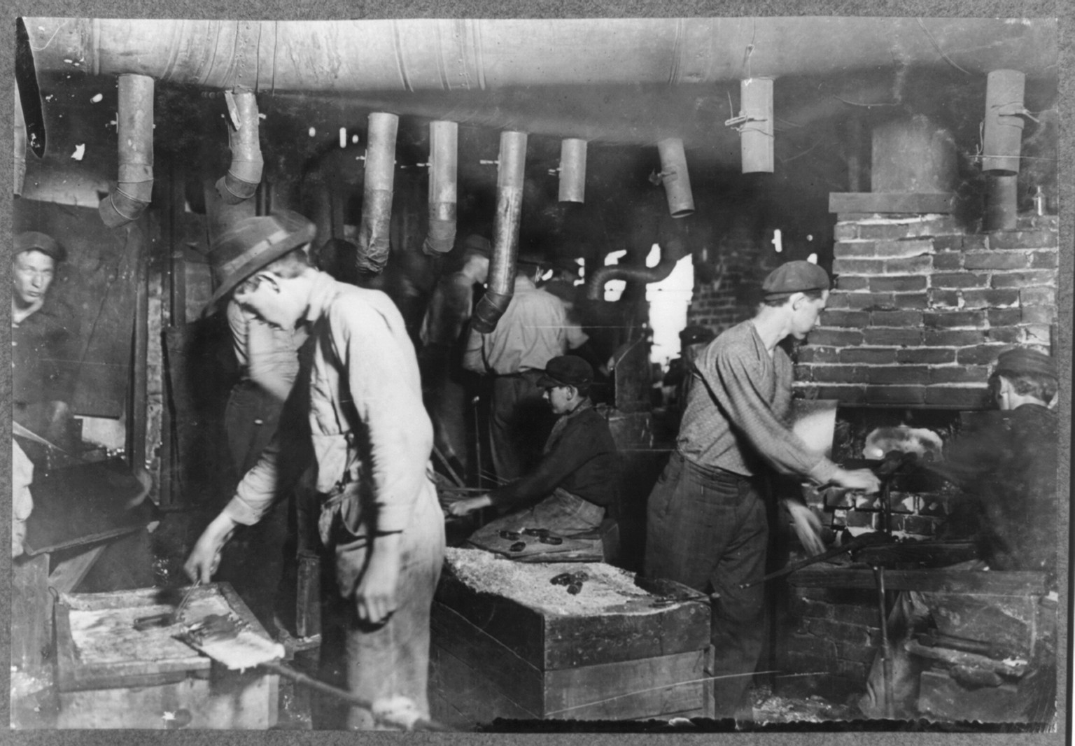 #81. Typical Night Scene In an Indiana Glass Works. Location: Indiana., 1908 August. — historic photograph