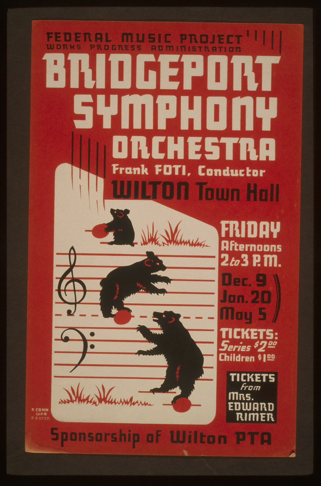 Bridgeport Symphony Orchestra - Frank Foti conductor, 1938 — vintage poster