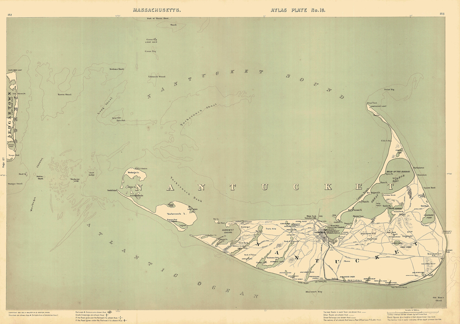 Massachusetts Atlas Plate No. 19: Nantucket Island map — antique map