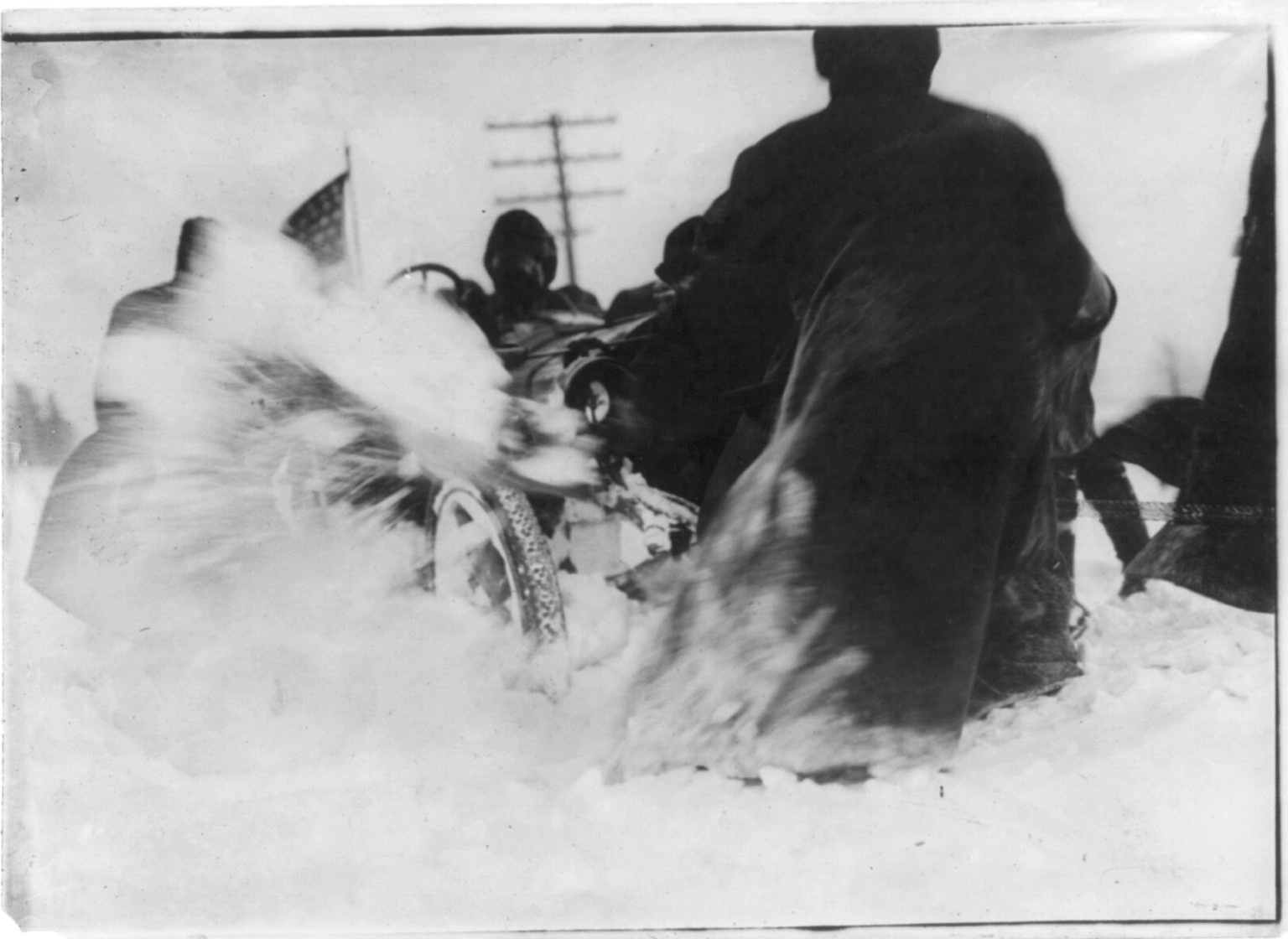 New York-to-Paris automobile race: [Automobile being shovelled out of snow], [1908?] — historic photograph