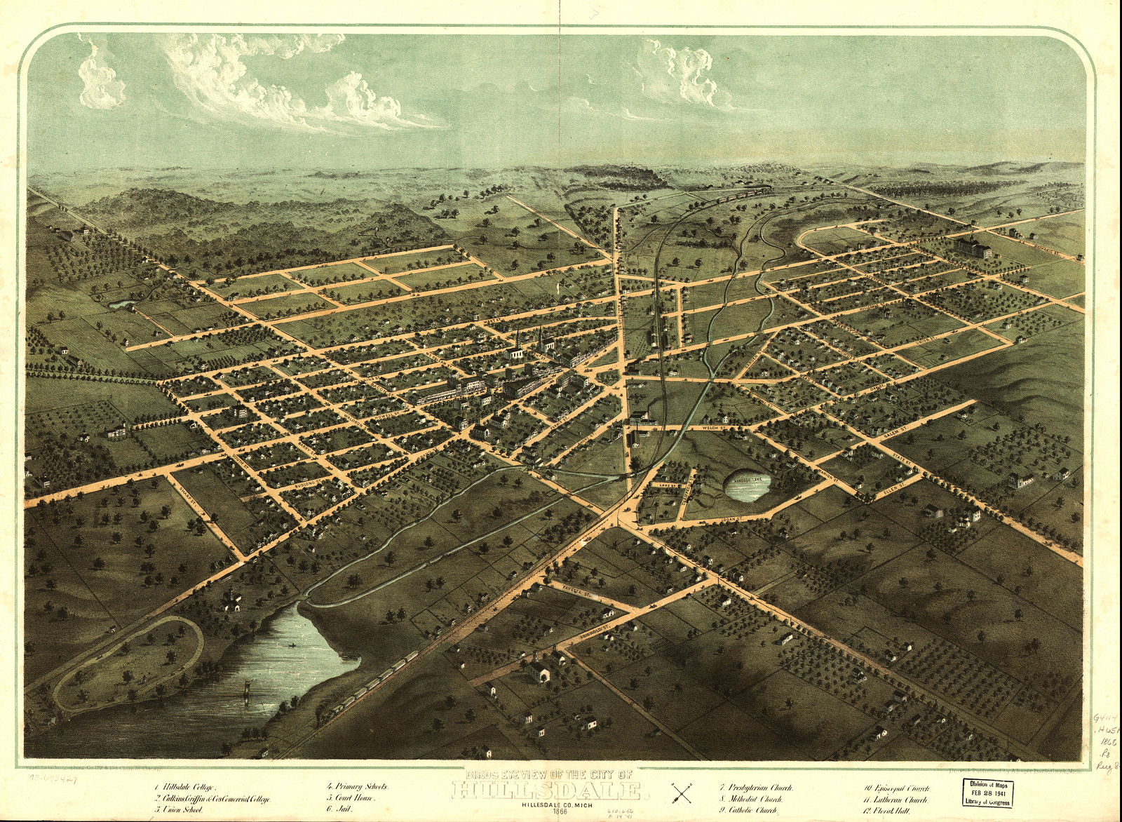 Hillsdale, Michigan, 1866, 1866 — antique map
