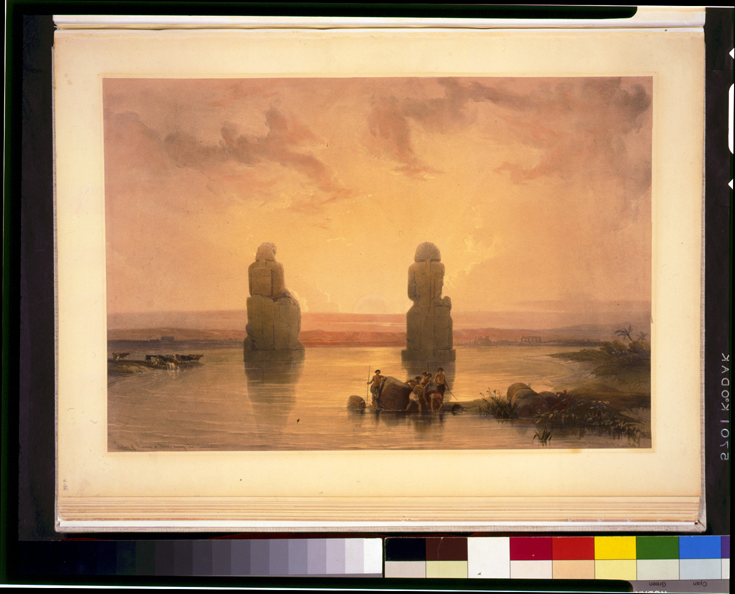 Statues of Memnon at Thebes, during the inundation / David Roberts, R.A., [published between 1846 and 1849] — antique lithograph