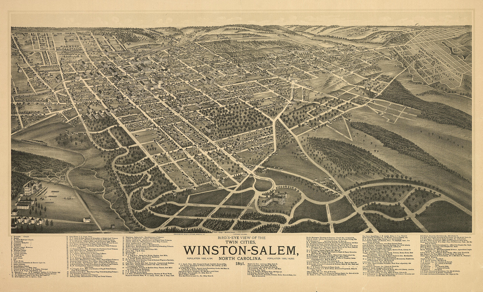 Winston Salem, North Carolina, 1891, 1891 — antique map