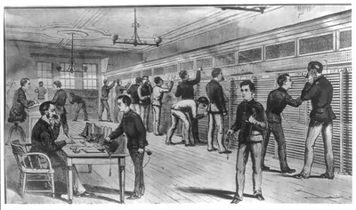 [D.C. Wash. - Telephone office - male operators standing at switchboard]