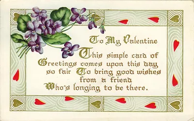 Valentine postcard with violets and verse "To My Valentine
