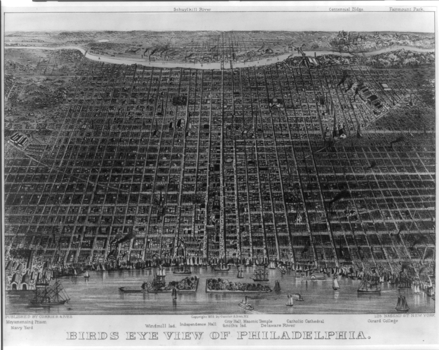 Birds eye view of Philadelphia, [New York] : Currier & Ives, 1875. — antique lithograph