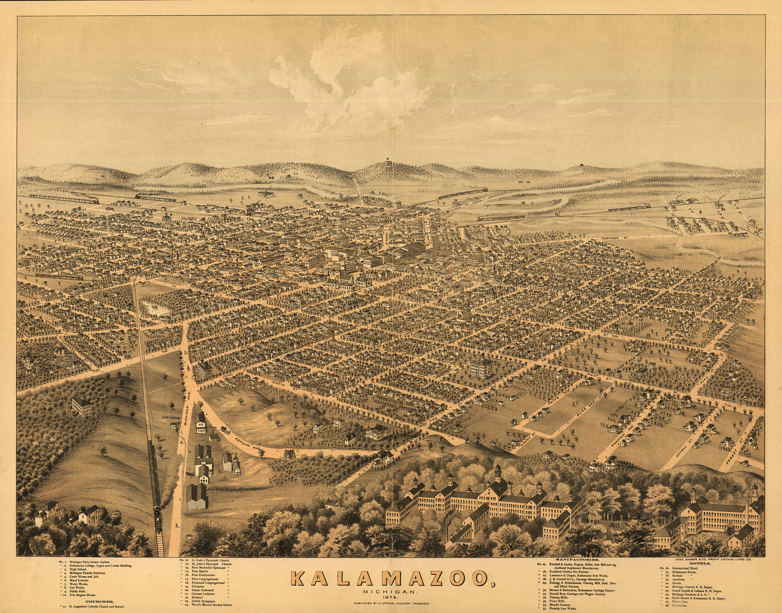 Kalamazoo, Michigan, 1874, 1874 — antique map