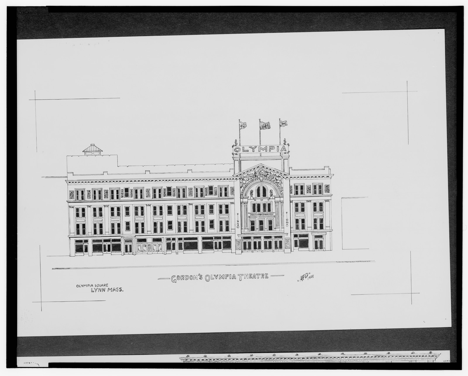 [Gordon's Olympia Theatre, Olympia Square, Lynn, Massachusetts] / AFD 1928., And Engineering (ADE) Drawings — vintage poster