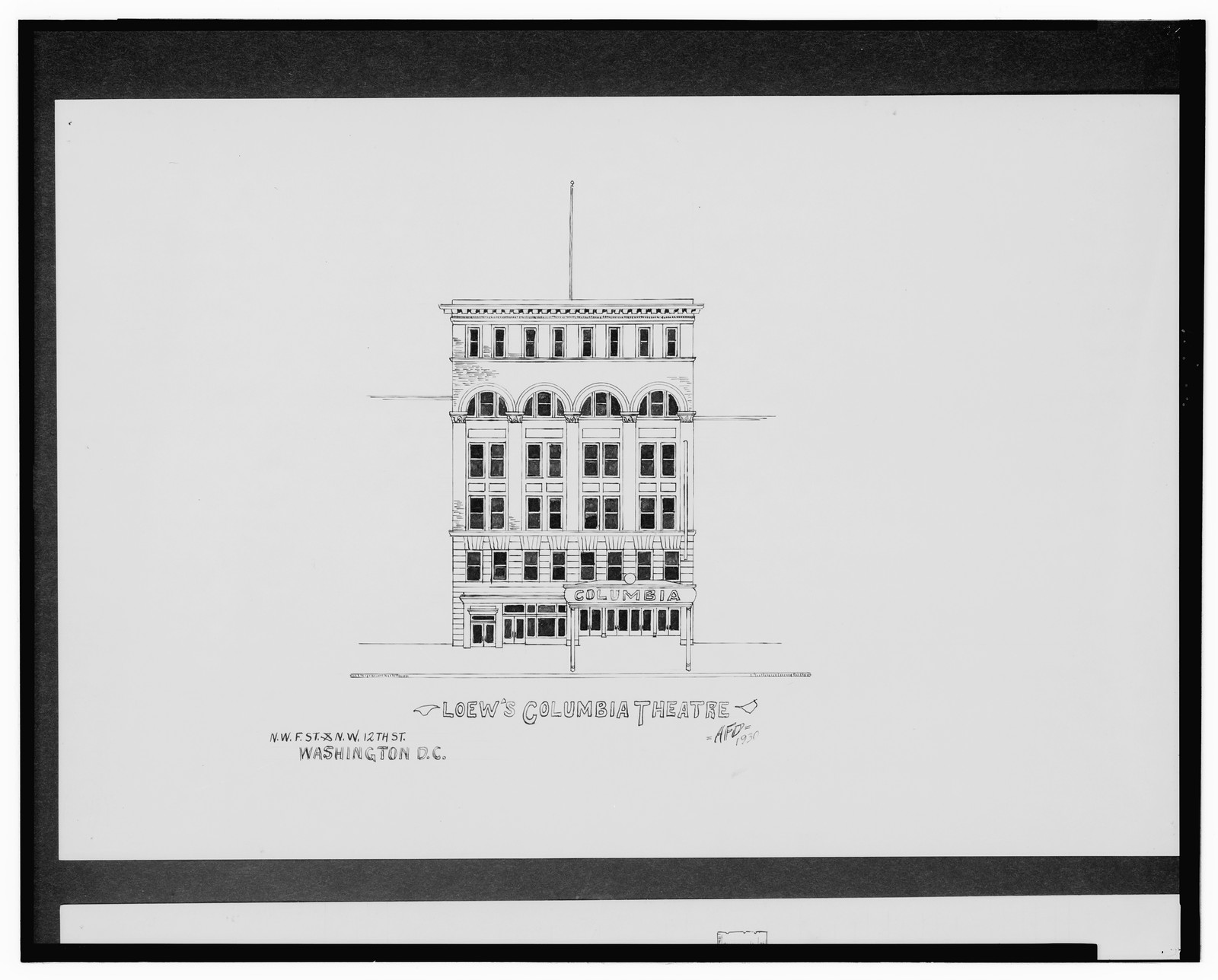 [Theaters, Washington, D.C. Loew's Columbia Theatre, F St. and 12th St. NW. Elevation] / AFD 1930., And Engineering (ADE) Drawings — vintage poster