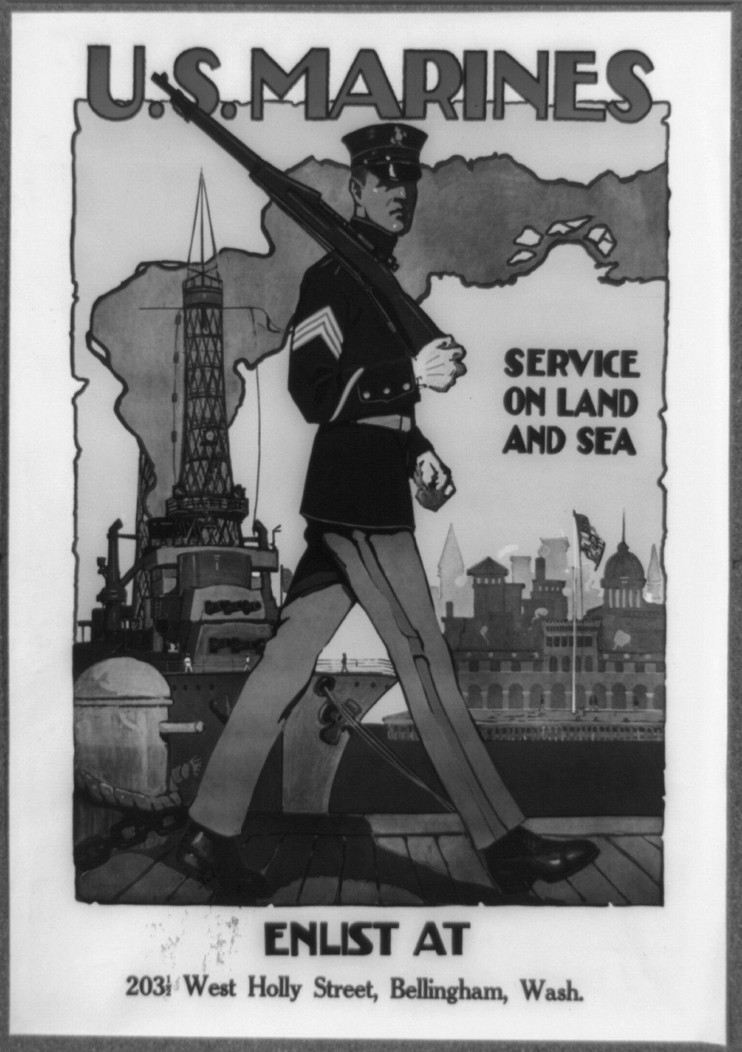 U.S. Marine Corps - Service on land and sea / Sidney H. Riesenberg., 1917 — vintage poster