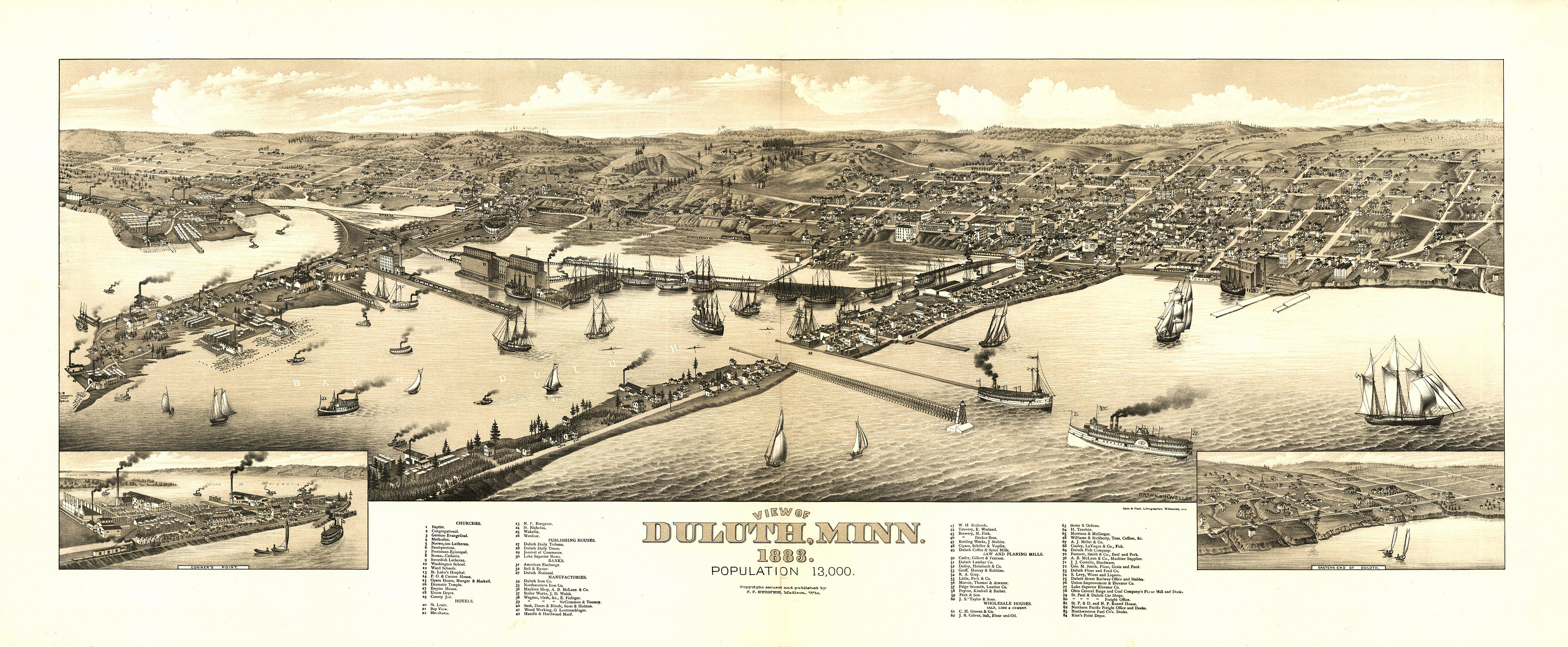 MN Duluth 1883 MAP, 1883 — antique map
