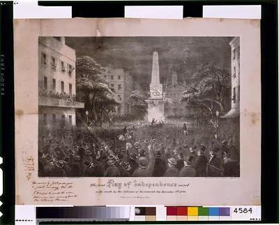 The first flag of independence raised in the South, by the citizens of Savannah, Ga. November 8th, 1860 / drawn by Henry Cleenewerck, Savannah, Ga. ; lithographed by R.H. Howell, Savannah, Ga.