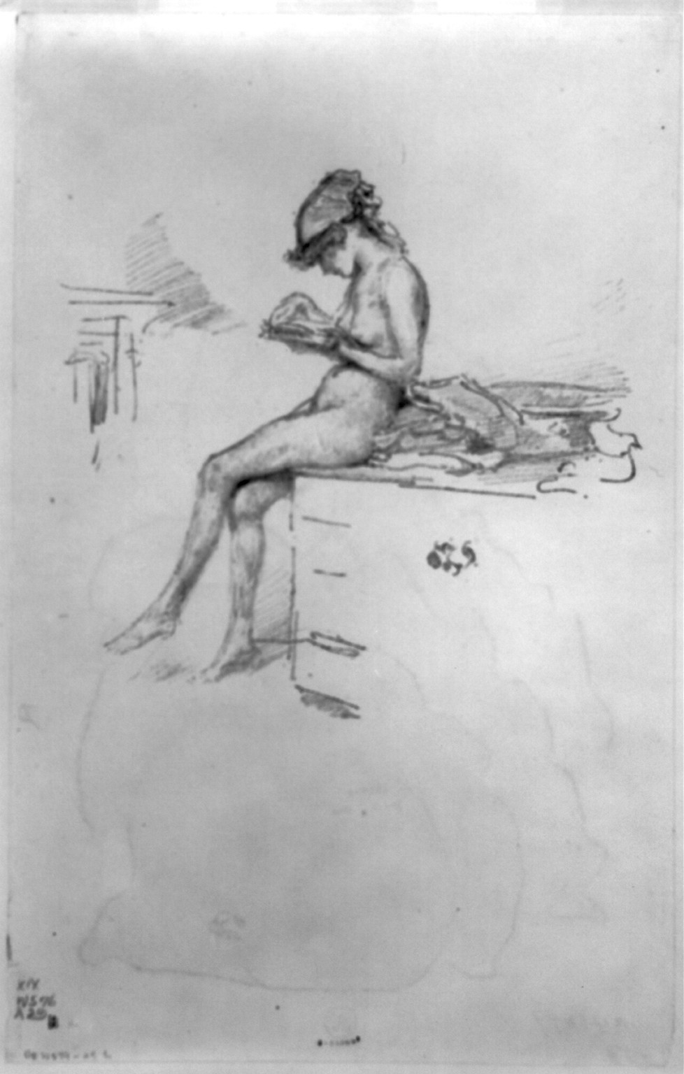 The little nude model reading, 1890 — antique lithograph
