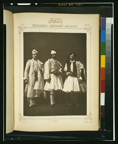 [Studio portrait of models wearing traditional clothing from the province of Yania (Yanya), Ottoman Empire]