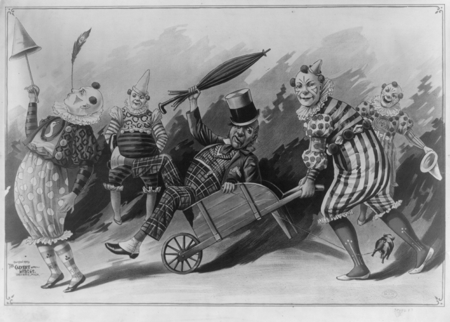 [5 circus clowns], 1890 — vintage poster