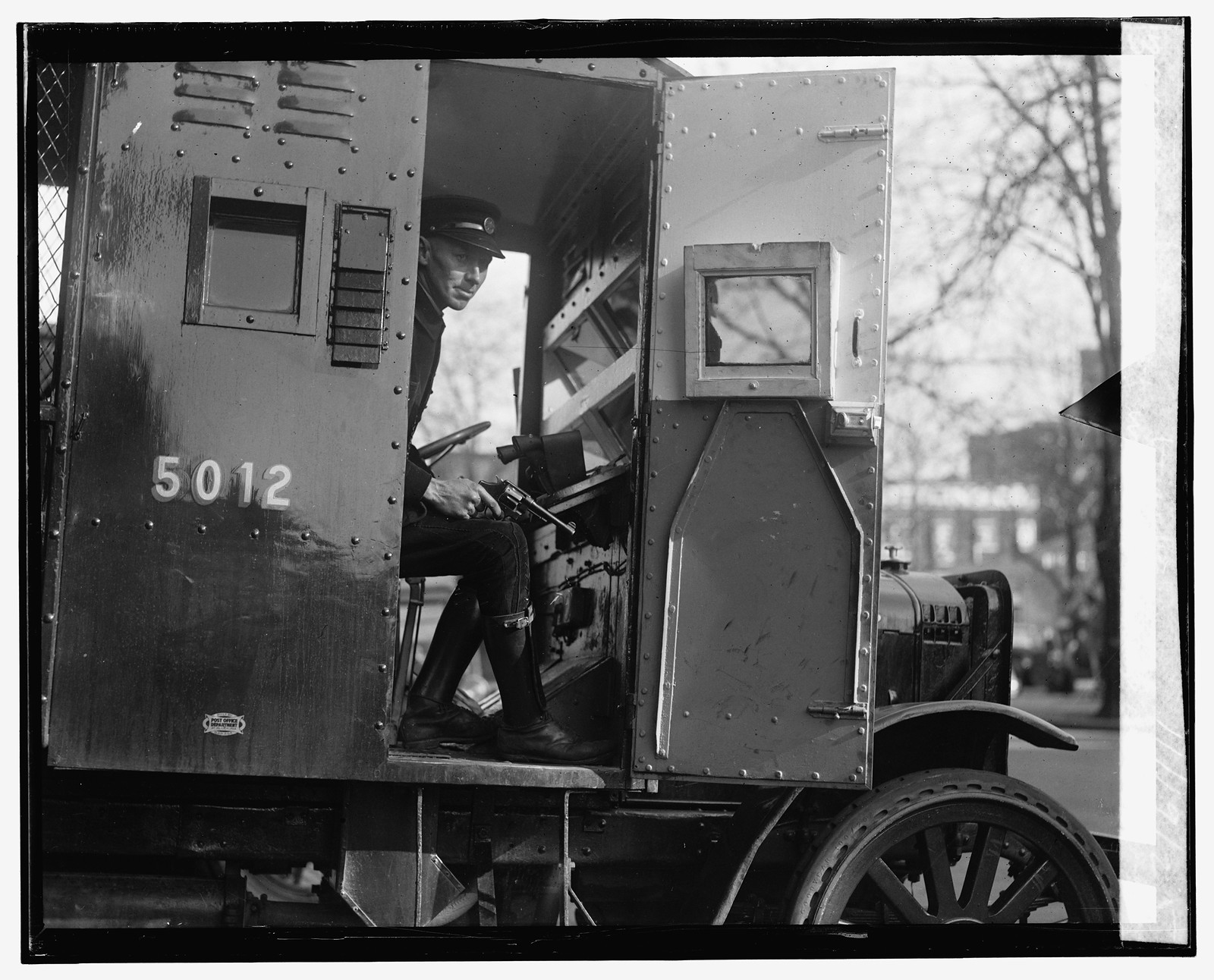John Belt with armored mail trucks, 11/19/25, [19]25 November 19. — historic photograph