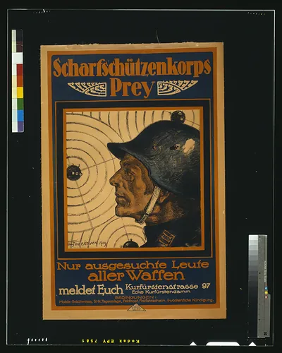 Scharfschuumltzenkorps Prey. Nur ausgeschuchte Leute aller Waffen meldet Euch / L. Impekoven 1919.
