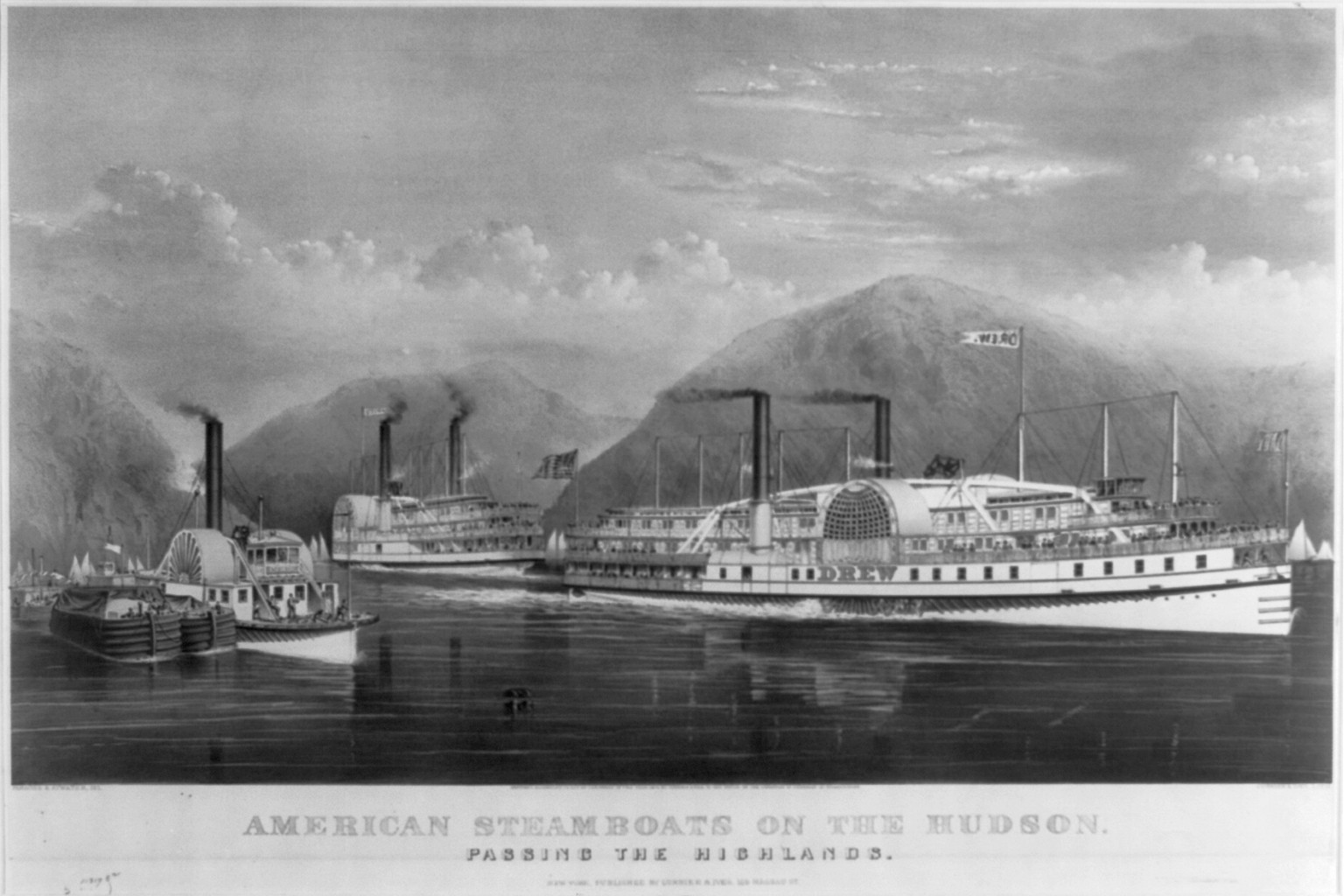 American steamboats on the Hudson: passing the highlands, [New York] : Currier & Ives, 1874. — antique lithograph