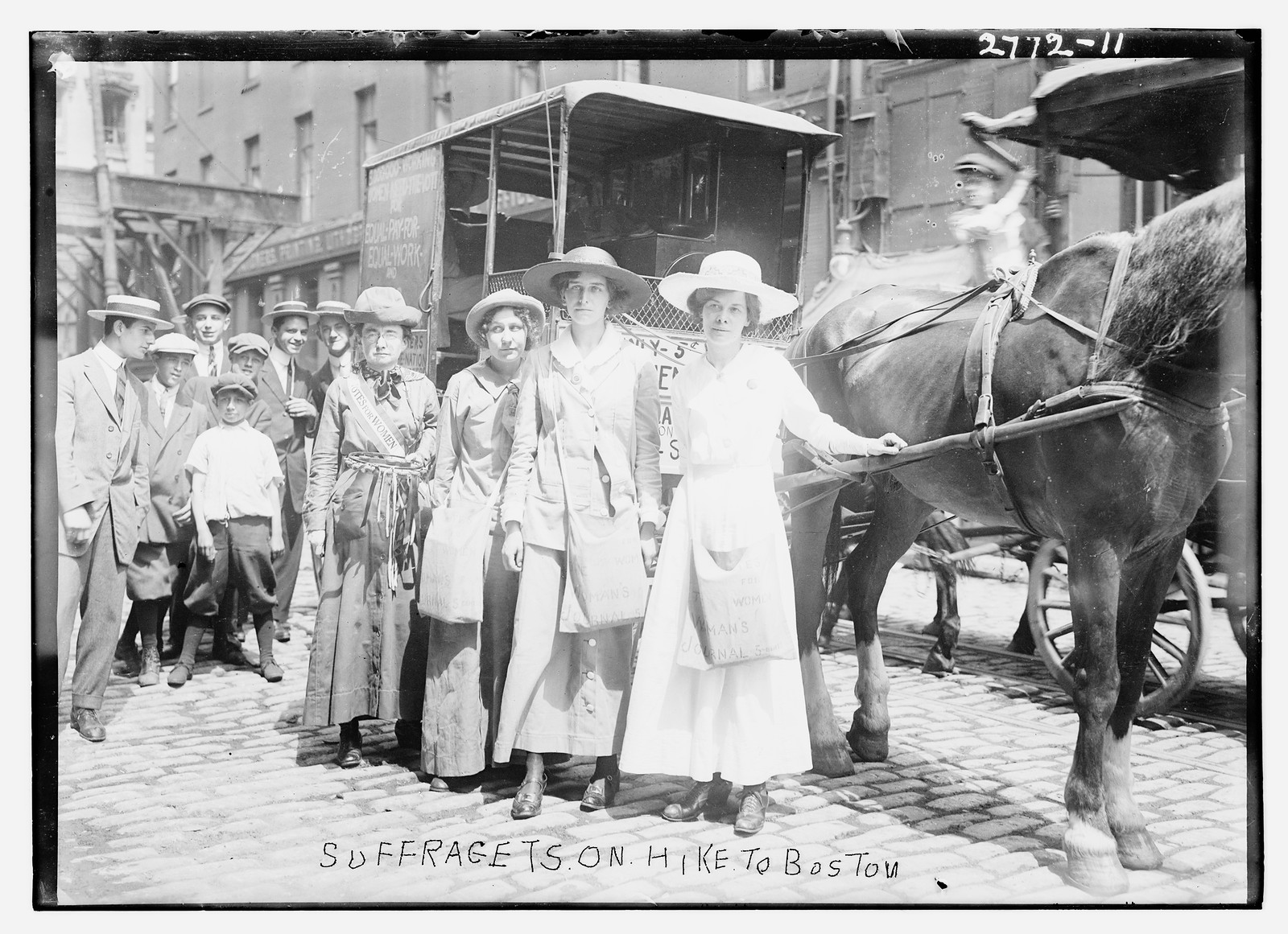 Suffragettes on hike to Boston, n/a — historic photograph