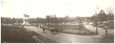 Public Garden with equestrian statue and flower beds