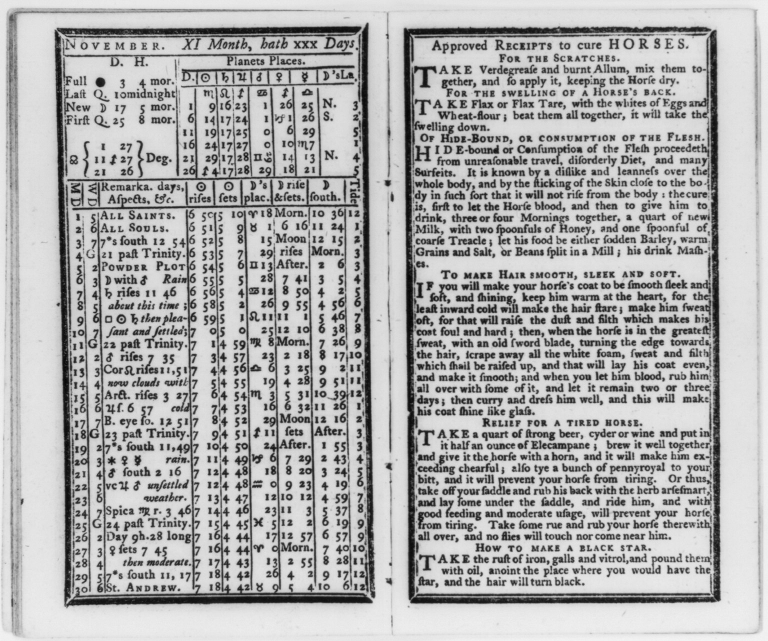 November XI month, hath xxx days... — historic print