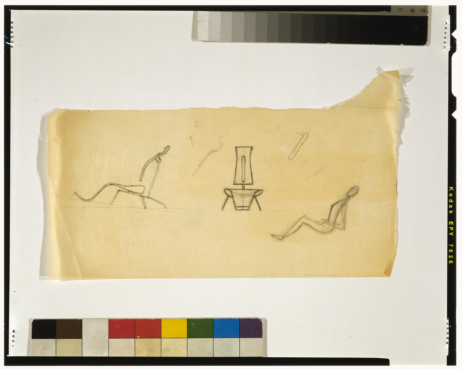 [Design study for lounge chair, with sketches of various views], [ca. 1948] — historic drawing