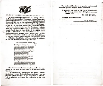 Proclamation of Chickasaw land sale signed by Martin Van Buren