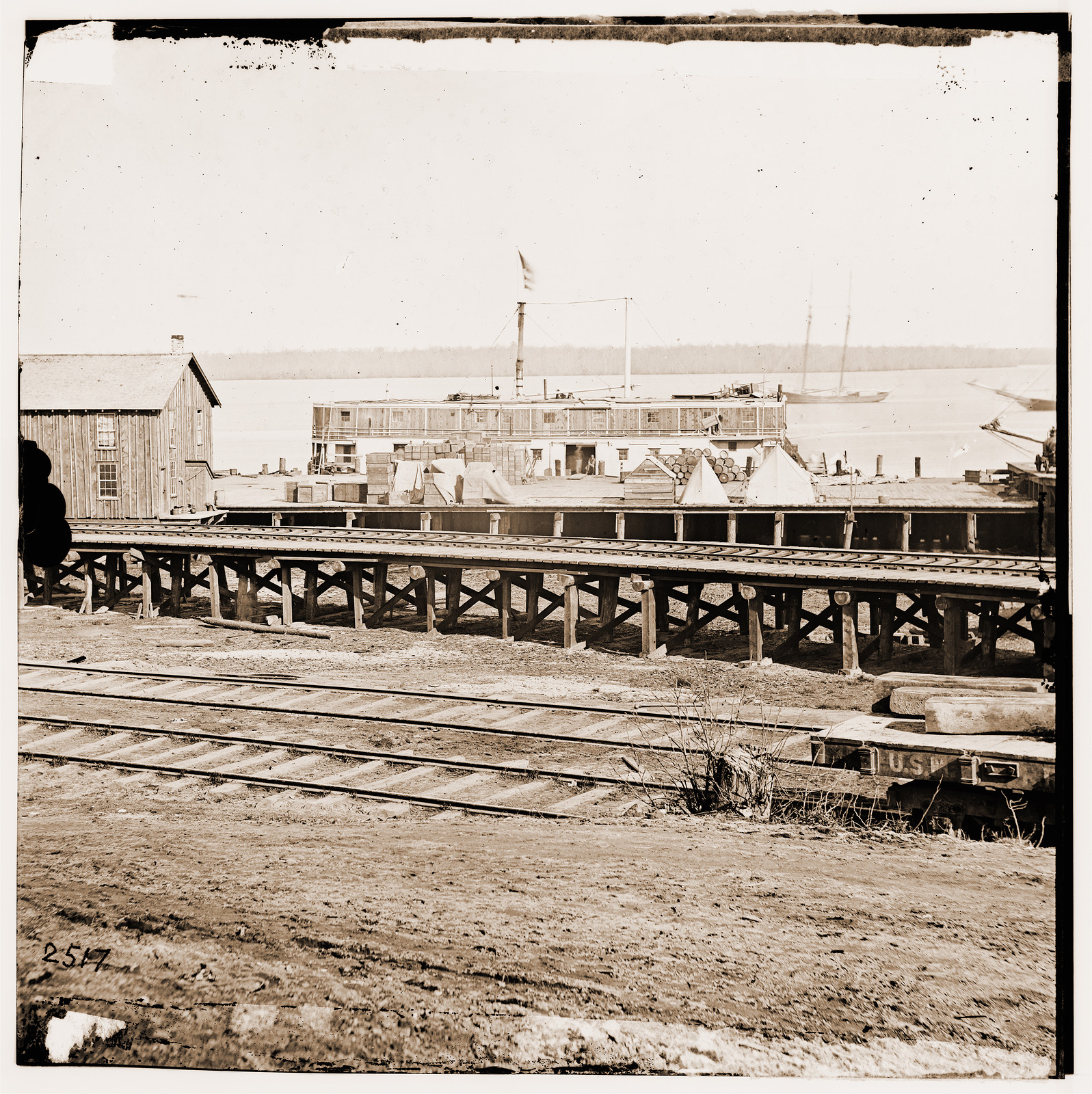 City Point Virginia. Railroad tracks and dock, 1861 — historic photograph