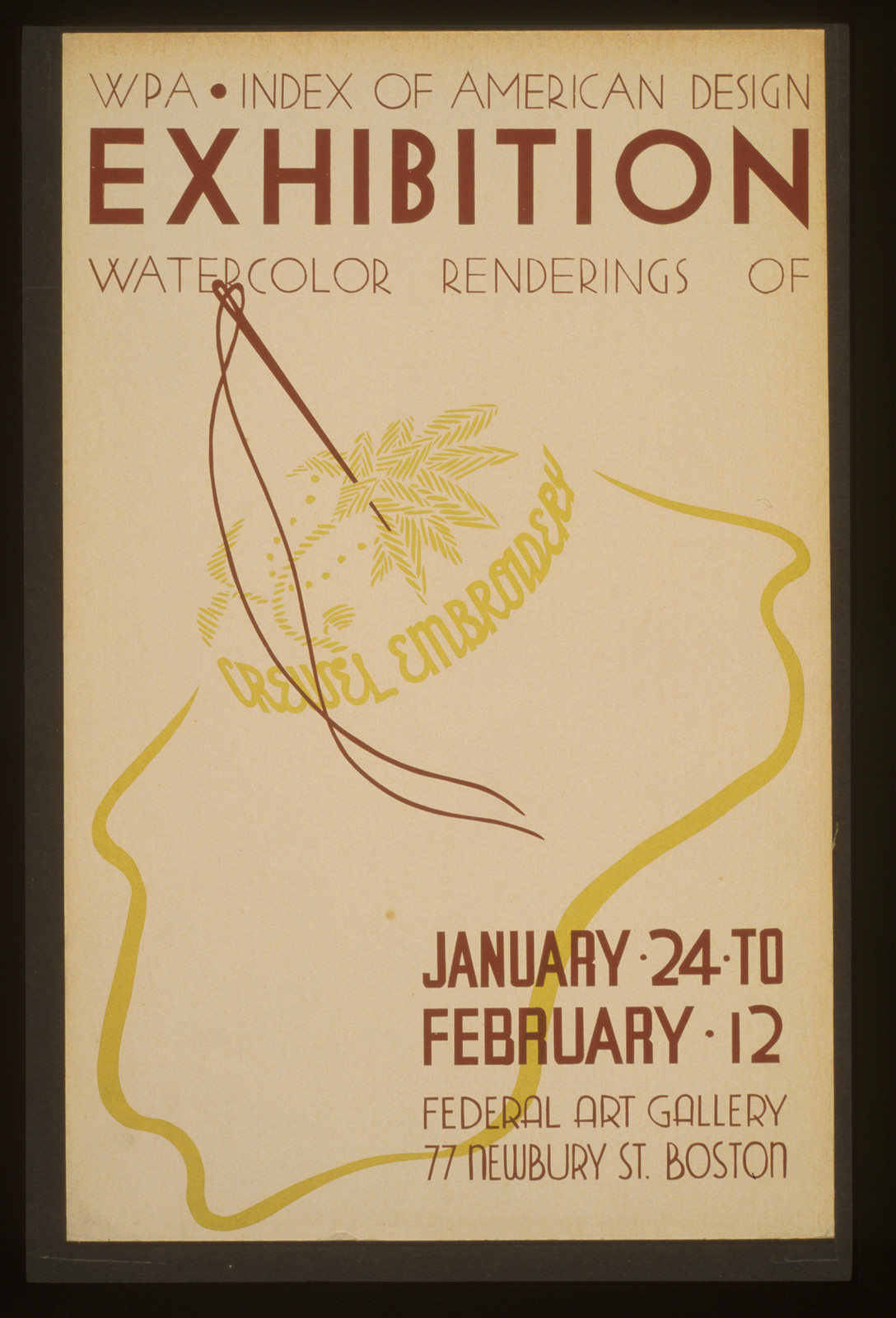 WPA Index of American Design exhibition Watercolor renderings of crewel embroidery., 1936 — vintage poster