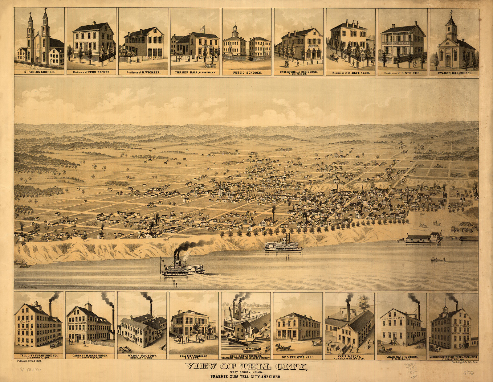 Tell City, Indiana, 1870, 1870 — antique map