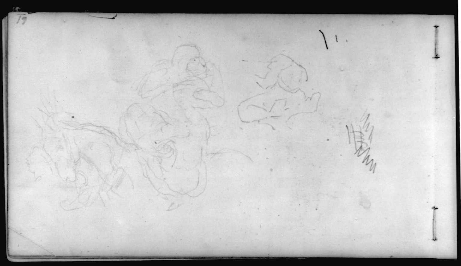 [Woman and child on horseback, man leading] — historic drawing