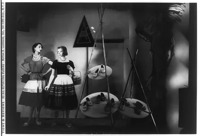 [Window display for Namn-Loeser's, Brooklyn featuring moccasins]