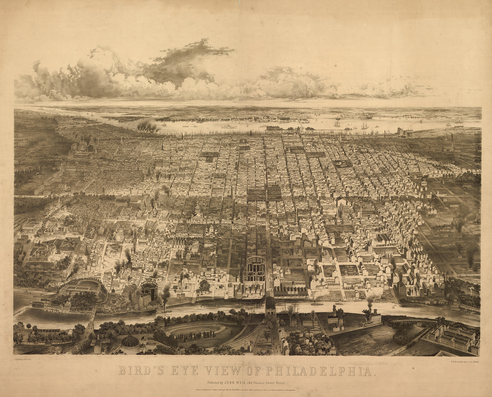 Philadelphia, Pennsylvania, 1857, 1857 — antique map