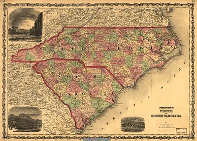 Johnson's North and South Carolina map
