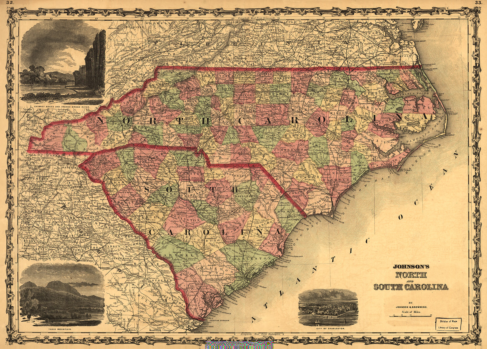 Johnson's North and South Carolina map, 1861 — antique map