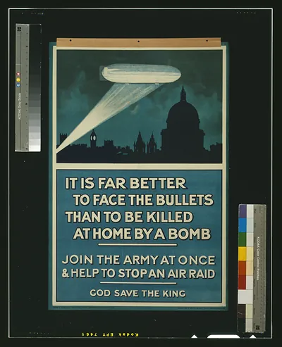 It is far better to face the bullets than to be killed at home by a bomb. Join the army at once & help to stop an air raid. God save the king / Andrew Reid & Co., Ltd., 50, Grey Street, Newcastle-on-Tyne.