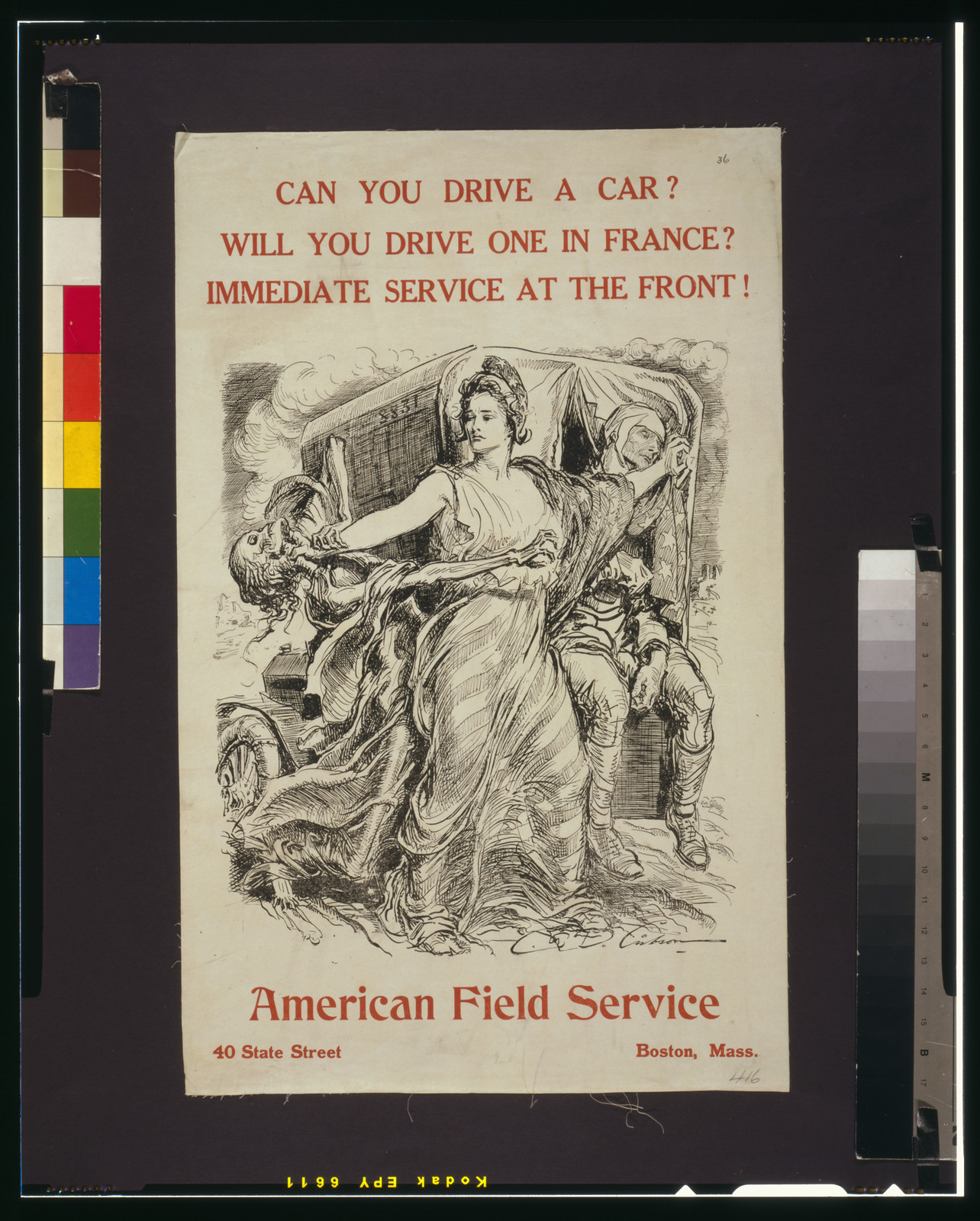 Can you drive a car?--Will you drive one in France?--Immediate service at the front! / Gibson., [1917] — vintage poster