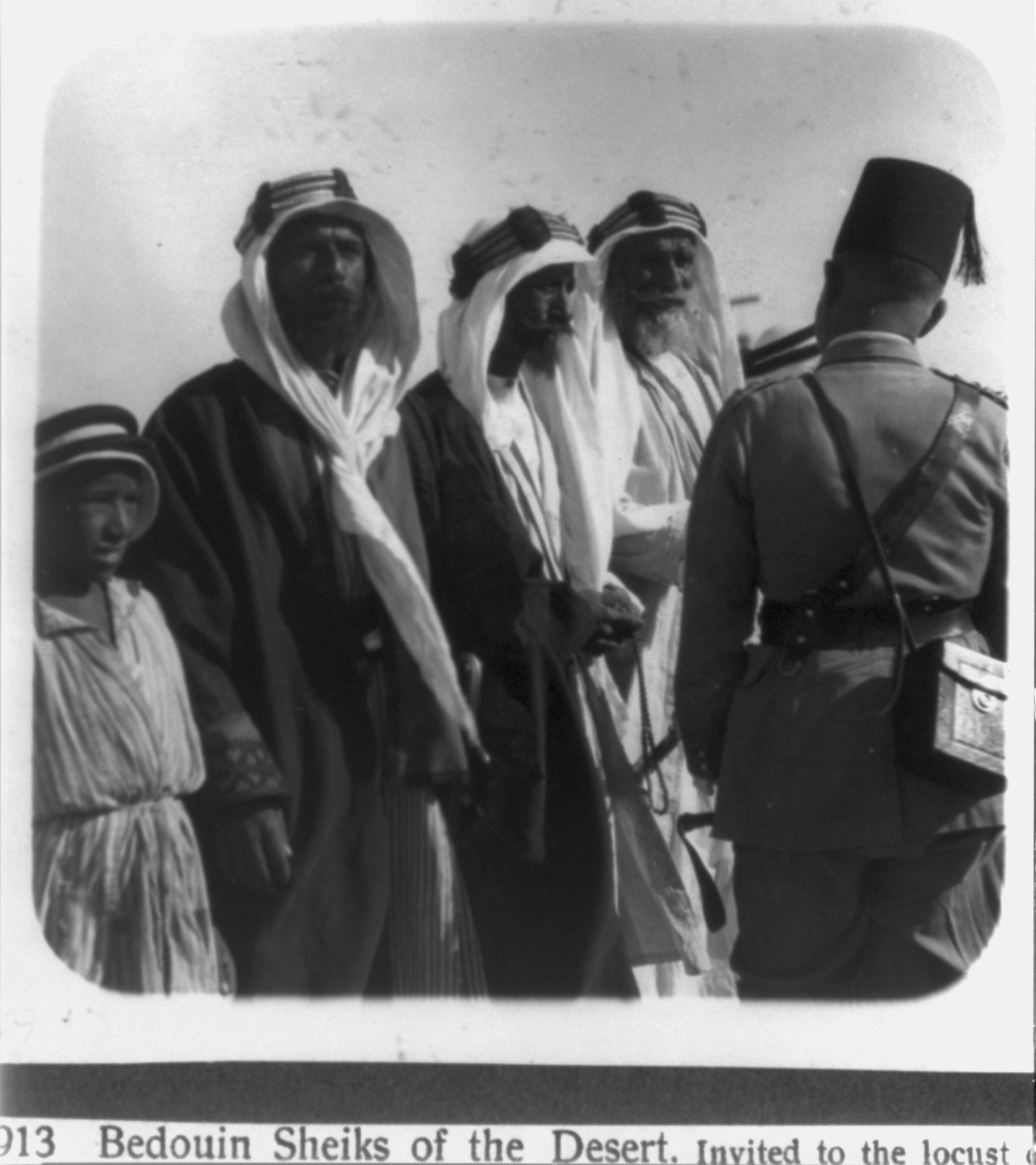 Bedouin sheiks of the desert - Invited to the locust celebration, 1930 June. — historic photograph